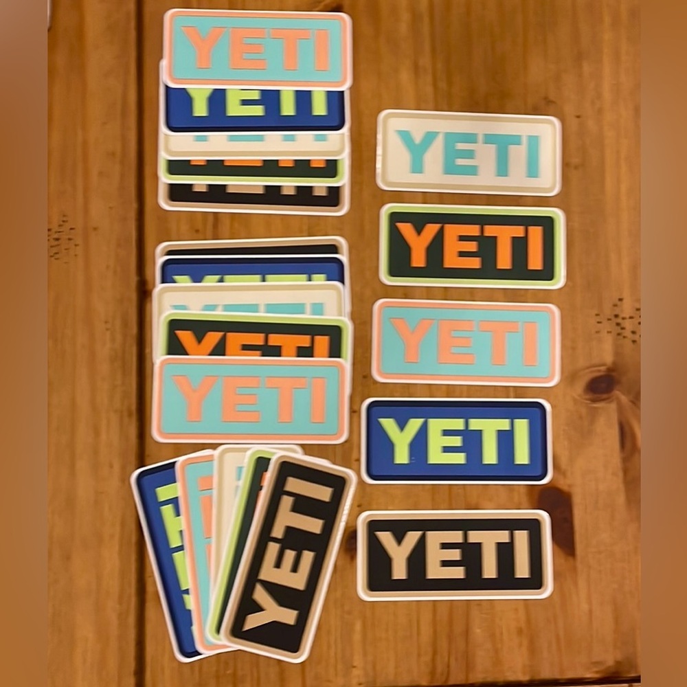 Brand new 4  Sets of  5 YETI stickers Camping Outdoors get yours!!